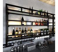 Wall Mounted 3-Tier Wine Bottle Shelf With Stemware Rack, Floating Shelves With LED Light, Multi-Functional Wine Storage Display Rack For Home Bar Dining Room Kitchen