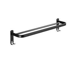 Wall-Mounted 304 Stainless Steel Double Rod Towel Rack - Bathroom Shower Shelf nizer with 2 Hoo, Contemporary Free Standing Design for Home & Hotel Towel Sto