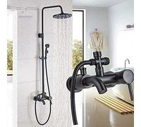Wall Mounted 8" Rainfall Shower Set Faucet with Hand Shower Black Bath and Shower Mixer Kits Brass Tub Can Hot and Cold Taps,Shower Faucet Set
