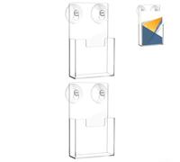 Wall-Mounted Acrylic Brochure Holder with Suction Cups, Clear Plastic Pamphlet Organizer for Window, 7.4 x 4.2 Inch Flyer Display Rack for Office Hotel Shop, 2 Pack