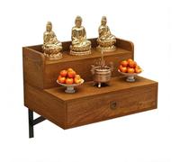 Wall Mounted Altar Table with Pull-Out Drawer for Incense & Meditation, Solid Wood Prayer Cabinet with Storage, Personal Shrine Stand for Home