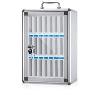 Wall-Mounted Aluminum Mobile Device Storage Cabinet - Efficient with Handles for Office/Classroom - 12/24/36/48 Compartments (Silver 24 Slots)