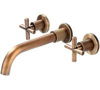 Wall Mounted Antique Brass Bath and Basin Mixer Tap - Double Lever Vintage Design with Rotating Spout for Bathroom Sink