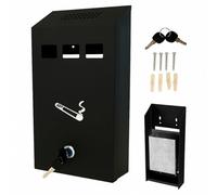 DWD Wall Mounted Ashtray Lockable with Keys Galvanised Steel Powder Coated with Drainage Holes Removable Inner Tray for Outdoor Use, Black, Slim 32 cm