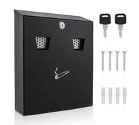 Wall Mounted Ashtray, Lockable Cigarette Bin Ashtrays for Outside with Keys, Black Powder Coated Strong Outdoor Ashtray, Smoking Box with luminous Cigarette Sign & Holes for Cigarette Butt Disposal