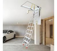 Wall Mounted Attic Ladder, Retractable Collapsible Stairs with Pulldown System, Heavy Duty Steel Alloy Loft Ladder for Easy Access to Loft, Garage, Living Room