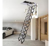 Wall Mounted Attic Ladder, Retractable Collapsible Stairs with Pulldown System, Heavy Duty Steel Alloy Loft Ladder for Easy Access to Loft, Garage, Living Room