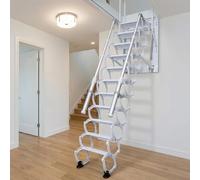 Wall-mounted Attic Stairs, Folding Loft Staircase, Telescopic Ladder With Handrails, 12 Steps Pull Down Stairs, For Home Indoor Outdoor Attic Steps (White, 2.7-3.2m)