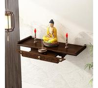 Wall-Mounted Bamboo Buddha Altar Shelf with Drawer, Antique Carving Offering Table for Prayer & Divination
