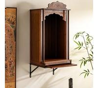 Wall-Mounted Bamboo Personal Shrine Altar Table with Pull-Out Panel, Buddhist Prayer Furniture for Home and Office, Small Cabinet