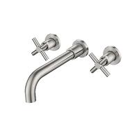 Wall Mounted Basin Faucet,Stainless Steel Sink Mixer Tap,Mixed Hot and Cold Water Faucet,Wall Mounted Double Cross Handles Lavatory Basin Sink Mixing Faucet,Brushed (Brushed)