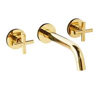 Beliani Wall Mounted Basin Mixer Tap Kaieteur Brass Gold, Gold