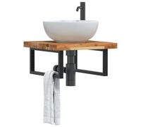Wall-mounted basin shelf 50x50x4cm Solid acacia top Black steel brackets100kgmax