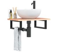 Wall-mounted basin shelf solid oak & black steel 60x40x2 cm light brown floating