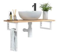 Wall-mounted basin shelf White Steel & Solid Acacia 60x40x2cm Floating HeavyDuty