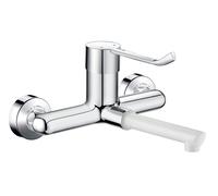 Wall Mounted Basin Tap Delabie BIOCLIP pressure balancing, STOP/CHECK eccentric fittings 180 mm Chrome 2610EP