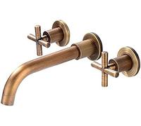 Wall Mounted Bath Filler Tap Mixers Double Lever Rotation Sink Taps for Bathroom Basin Taps Mixers-Black -B,Antique