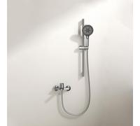 Wall Mounted Bath Mixer Tap with Shower Attachment 3 Mode Holder Adjustable Single Lever Bathroom Shower Tap,Gun Gray