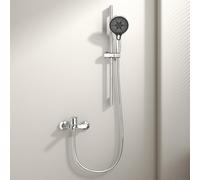 Wall Mounted Bath Mixer Tap with Shower Attachment 3 Mode Holder Adjustable Single Lever Bathroom Shower Tap,Chrome Plated