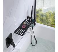 Wall Mounted Bath Mixer Taps with Shower Head Waterfall Bathroom Tap Set 2 Spouts Wall Mounted Taps Hot and Cold,Brushed Gold LWX