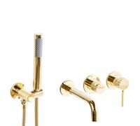 Beliani Wall Mounted Bath Shower Mixer Tap Javira Gold, Gold