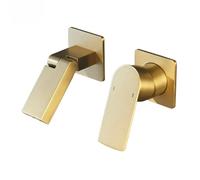 Wall Mounted Bath Taps Basin Faucet Brass Concealed Gunmetal Gray Tap Into The Wall Faucet Hot and Cold Concealed Folding Outlet(Gold)