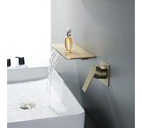 Wall Mounted Bath Taps Slim Hot and Cold Waterfall Tap G1/2 Stainless Steel Sink Taps for Bathroom,Brushed Gold