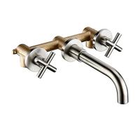 Wall Mounted Bath Taps Taps Top Wall Sink Basin Mixer Tap Set Bathroom Spout Faucet with Double Lever in Matt Black/Polished Gold(Color4)