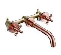 Wall Mounted Bath Taps Taps Top Wall Sink Basin Mixer Tap Set Bathroom Spout Faucet with Double Lever in Matt Black/Polished Gold(Color5)