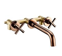 Wall Mounted Bath Taps Taps Top Wall Sink Basin Mixer Tap Set Bathroom Spout Faucet with Double Lever in Matt Black/Polished Gold(Color3)