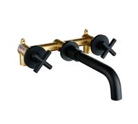 Wall Mounted Bath Taps Taps Top Wall Sink Basin Mixer Tap Set Bathroom Spout Faucet with Double Lever in Matt Black/Polished Gold(Color1)