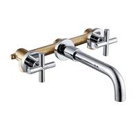 Wall Mounted Bath Taps Taps Top Wall Sink Basin Mixer Tap Set Bathroom Spout Faucet with Double Lever in Matt Black/Polished Gold(Color7)