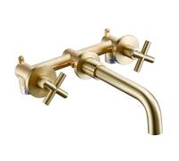 Wall Mounted Bath Taps Taps Top Wall Sink Basin Mixer Tap Set Bathroom Spout Faucet with Double Lever in Matt Black/Polished Gold(Color6)