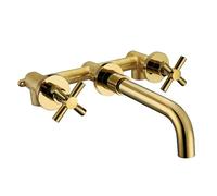 Wall Mounted Bath Taps Taps Top Wall Sink Basin Mixer Tap Set Bathroom Spout Faucet with Double Lever in Matt Black/Polished Gold(Color2)