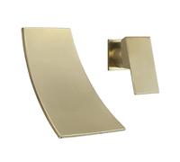 Wall Mounted Bath Taps Waterfall Bathroom Sink Taps Mixer Bathroom Taps Mixer Taps for Bathroom Basin 2 Hole Hot and Cold Mixed Water All Copper,Brushed Gold
