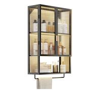 Wall Mounted Bathroom Cabinet, No Drill Toilet Storage nizer, Laundry Room Shelf with Towel Bar, Space Saving Vanity Unit, Black 50x14.5x70cm by