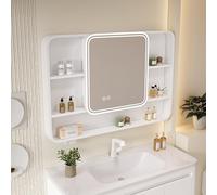 Wall-Mounted Bathroom Cabinet Rectangular Illuminated ty with Touch Button Space-Saving Storage for Bathroom One-Click Assembly Stylish Modern Design