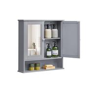 Wall-Mounted Bathroom Cabinet with 2 Mirrored Doors and Open Compartment, Dove Grey / 13D x 56.5W x 58.5H cm