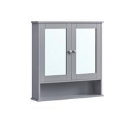 Wall-Mounted Bathroom Cabinet with 2 Mirrored Doors and Open Compartment, Dove Grey / 56 cm x 13 cm x 58 cm