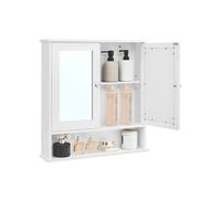 Wall-Mounted Bathroom Cabinet with 2 Mirrored Doors and Open Compartment, White / 56 cm x 13 cm x 58 cm