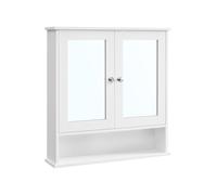 Wall-Mounted Bathroom Cabinet with 2 Mirrored Doors and Open Compartment, White / 65 cm x 15 cm x 75 cm