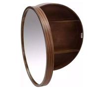 Wall-Mounted Bathroom Cabinet with Flip Door, 50cm Round Decorative Mirror & Storage Container, Elegant Brown Makeup nizer for Stylish Space-Saving Decor