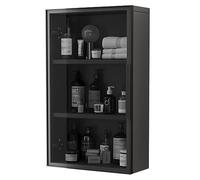 Wall Mounted Bathroom Cabinet with Glass Door - 3 Tier Wooden Storage Shelves Unit for Kitchen,Toilet Organisation, Wall Cabinet Display Rack