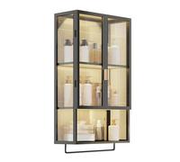 Wall-Mounted Bathroom Cabinet with Glass Doors & Towel Bar - Metal Medicine Cabinet with Adjustable Shelves for Over-The-Toilet Storage, Organizing Essentials & Maximizing Space