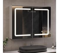 Wall-Mounted Bathroom Cabinet with LED Light 80 x 60 cm 2 Doors Illuminated Storage with 2 Shelves - 3 LED Colors Touch Switch for Modern Decor