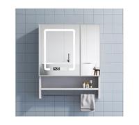 Wall-Mounted Bathroom Cabinet with LED Mirror, Medicine Storage Cabinet, Over-Toilet Organizer, Stylish Bathroom Vanity with Towel Holder, Space-Saving Design for Modern Bathrooms.