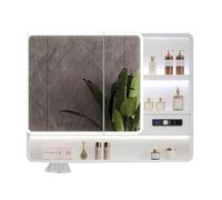 Wall-Mounted Bathroom Cabinet with Mirror Doors, Aluminum Sto nizer with USB Outlets, Open Shelf, Space-Saving Design, 90 x 13 x 70 cm