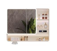 Wall-Mounted Bathroom Cabinet with Mirror Doors, Aluminum Sto nizer with USB Ports, Open Shelf, Space-Saving Design, 90 x 13 x 70 cm