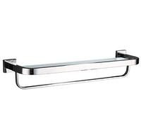 Wall Mounted Bathroom Corner Shelf 12 32 Inch Tempered Glass Square Shelf with Towel Bar Sturdy Stainless Steel Space Saving Storage Solution for Modern Bathrooms