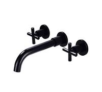 Wall Mounted Bathroom Faucet Black, Solid Brass, 360 Swivel Spout Sink, Mount, Double Cross Handless, Conjoined(Cross Handle,Split)